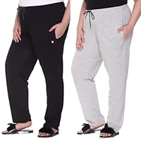 CUPID Plus Size Regular Fit Cotton Plain Comfortable Night Track Pant, Lower, Trouser, Joggers of Daily Gym Wear for Girls - 4XL Black/Milange Grey, Pack of 2