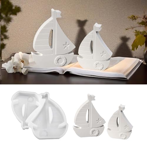 WIKIMO 1 Piece of 2 Sailing Boat Silicone Moulds Casting Moulds, Silicone Mould Maritime for Candles, Plaster & Epoxy Resin, DIY Silicone Mould Summer Decoration & Crafts