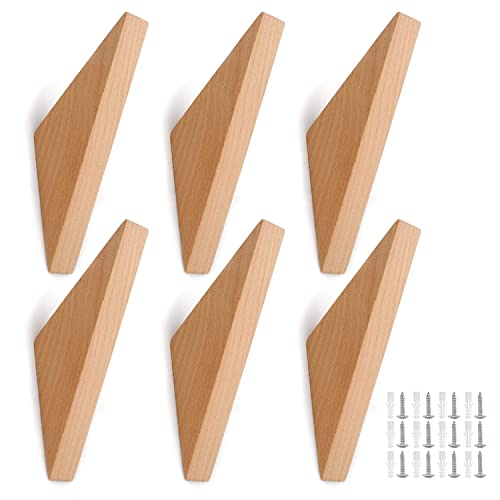 BIGLUFU Percha pared Madera Ganchos Multiuso, Perchero de Madera para Colgar Abrigos Gorros Bufandas Chaquetas Ropa (Marrón, 6 Piezas)