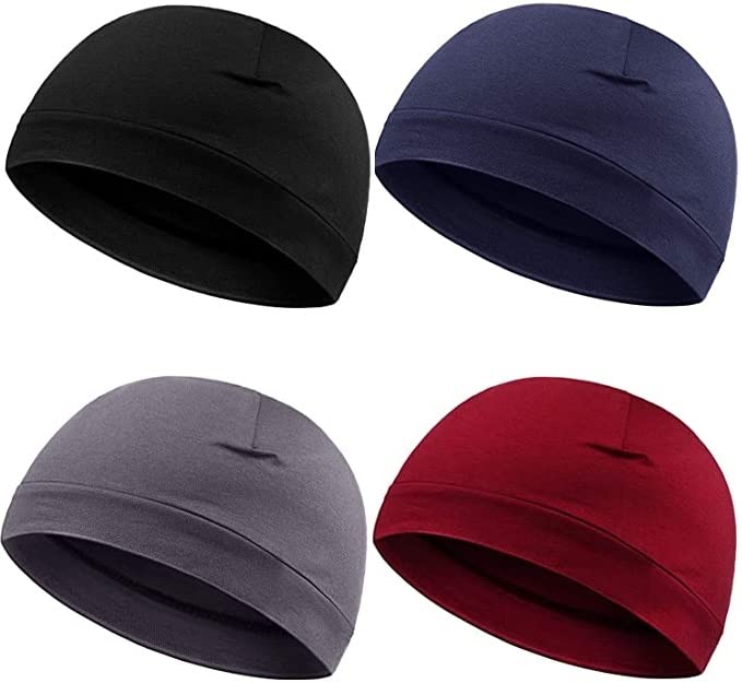 bismaadh 4 Pieces Men Skull Caps Beanie Sleep Hats Stretchy Helmet Liner Rider Cap Multifunctional Headwear for Men-picture-2
