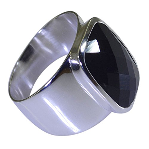 Image of 55Carat Natural Black Onyx Sterling Silver Ring Square Shape Chakra Healing US 4,5,6,7,8,9,10,11,12