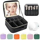 MORMID Makeup Bag with Mirror,with Mirror 3 Color Setting and Detachable 10x Magnifying Mirror Large Vanity Makeup Cases,Portable Storage and Adjustable Dividers, for Women and Makeup Artists-Black