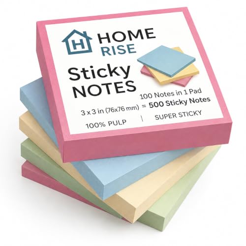Image of 500 Super Sticky Notes pad 3 x 3 Inch (76 x 76 mm) - 5 Pads x 100 Sheets | 100% Pulp Paper | Colourful Self-Adhesive Memo Pads | Durable, Office, Study, School & Reminder