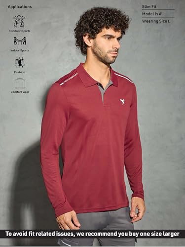 Image of TECHNOSPORT Men's Solid Full Sleeve Polo T-Shirt TECHNOCOOL+ Quick Dry Slim Fit Sports Tee for Travel Casual Smart Wear UPF50+ Anti Odour
