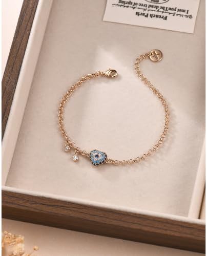 LUCA SMITH Heart Evil Eye Bracelet for Women,14K Rose Gold Charm Bracelet - 5