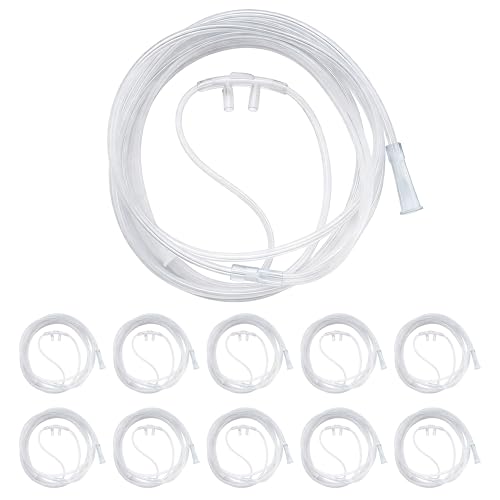 10 Pack Adult Oxygen Nasal Cannula, Soft & Lightweight Oxygen Tubing with Soft Curved Nose Piece, High Flow, Latex-Free, 6.6Ft (2M)
