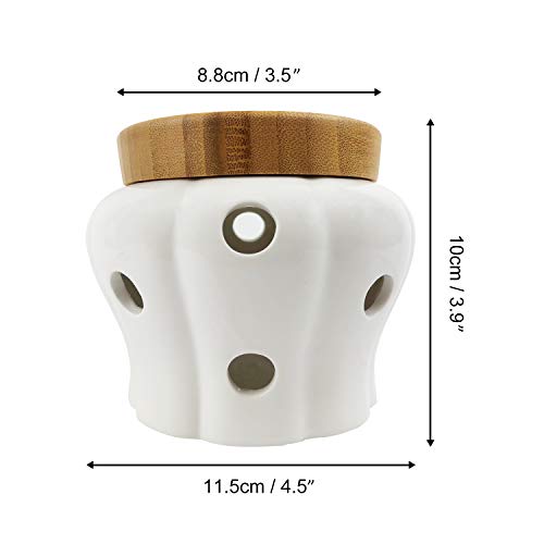 Maymii·home 550Ml 4.3X4.3X3.6(In) White Garlic Ginger Keeper Vented Ceramic Storage Container White Stoneware With Bamboo Lid #TOP1