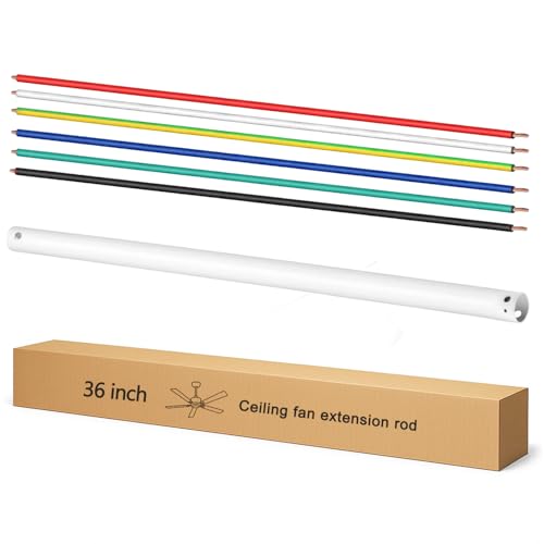 Image of 36 Inch Ceiling Fan Downrod with UL Wires,White, 1-Inch Diameter, Unthreaded