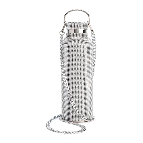 Paris Hilton - Botella de agua de diamantes brillantes con tapa y correa de transporte extraíble, aislamiento al vacío, de acero inoxidable, con más de 5000 diamantes de...