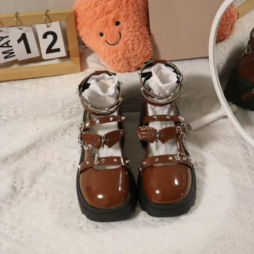 Emo Shoe Platform Y2K Grunge Women Teen Girls Chunky Goth Punk Kawaii Retro Gifts for Daughter Granddaughter Back to School Comfort, Leather Cute2