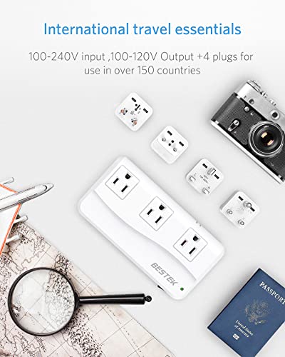 Bestek Universal Travel Adapter, Worldwide Plug Adapter 110-220V To 110V Voltage Converter With 6A 4-Port Usb Charging 3 Ac Sockets And Eu/Uk/Au/Us/In International Outlet Adapter(White) #TOP3