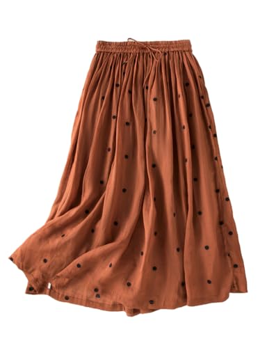 Skirts for Women Linen Flowy Casual A Line High Elastic Waisted Ankle Length Midi Skirts