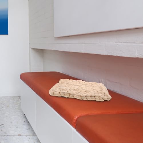 Manta tejida a mano de lana beige Luxshiny, decorativa y resistente para sillas estilo nórdico 6