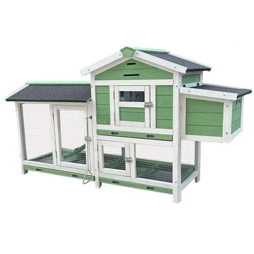 「NexPon」鶏小屋木製チキンハウス 屋外マルチレベル耐候性 4羽の鶏用の広々とした鶏小屋 ネスティングボックス付き ラン ワイヤーメッシュ 取り外し可能なトレイ お手入れが簡単組み立て簡単 155x43x85 cm、ウサギ、鶏、飼育ケージ、ハト用ヴィラ