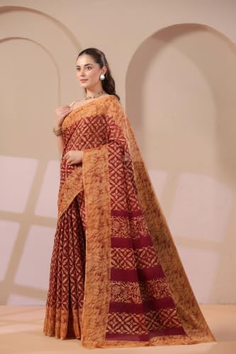 Image of TAMAIRA FASHION Mulmul Pure Cotton Saree For Woman Batik Printed |Office Wear Daily Wear Sarees For Women Without Blouse Piece(Available in 10 Colours)
