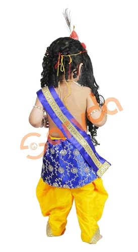 Image of Sarvda Krishna & Radha Dress for Kids - Complete Janmashtami Costume Sets with Dhoti /Lehenga, Mukut, Mor Pankh, Bansuri & Accessories | Fancy Dress for Baby Boys & Girls