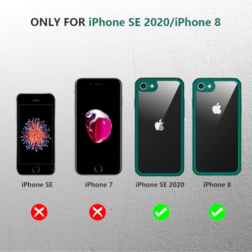 Image of Miracase for iPhone SE Phone Case 3rd /2nd Generation 2022 2020 Full-Body with Built-in Glass Screen Protector, Heavy Duty 360 Protective Shockproof Bumper Cover for iPhone 8 /SE, Green