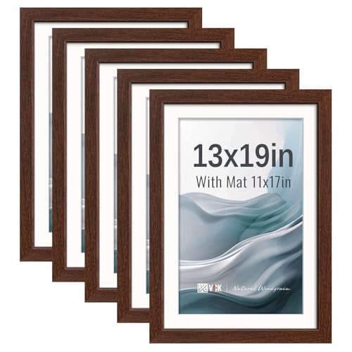 Image of VCK 13x19 Picture Frame 5 Pack, Brown Exclusive Wood, HD Glass, for Prints
