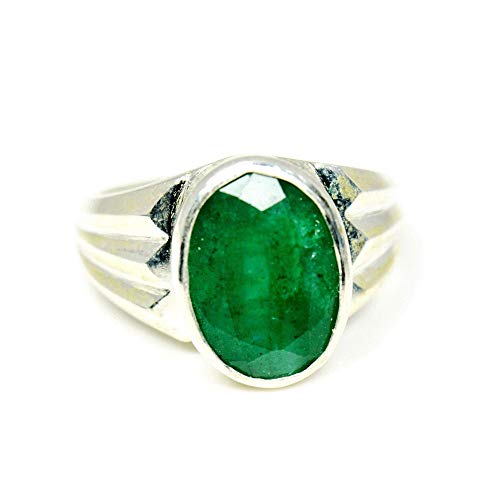 Bague émeraude véritable pierre naturelle 7 carats et anneau argent sterling 925 femme