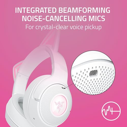 Image of Razer Kraken Kitty V2 BT Wireless RGB Headset: Chroma RGB Kitty Ears & Earcups - Bluetooth 5.2-40 mm Drivers - Noise-Cancelling Mics - Lightweight - 40 Hr Battery w /Type C Charging - White