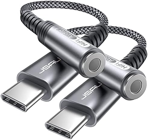 JSAUX 2-Pack USB Type C to 3.5mm Female Headphone Jack Adapter, USB C to Aux Audio Dongle Cable Cord Compatible with iPhone 15 Pro Max/15 Pro/15 Plus/15, Samsung Galaxy S23/S22, iPad Pro, Pixel -Grey