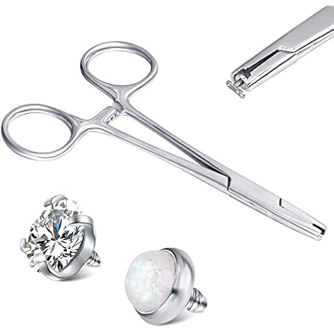 JIESIBAO Piercing Ball Removal Tool,4mm Jaw Stainless Steel Piercing Holding Tools Ball Unscrew and Screw Dermal Anchor Forceps for Dermal Tops Pliers for Nose Septum Labret Earrings Piercing Cover