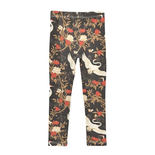 Floral Motives and Cranes Cartoon Kids Girl's Cotton Pants Soft Full Length Sweatpants Sports2