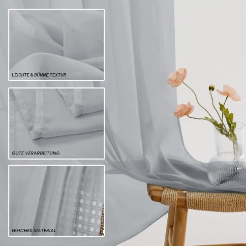 Deconovo Voile Gardinen Transparent mit Stangendurchzug Vorhang Grau – Ansicht 6