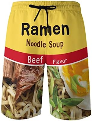 Novelty Swim Trunks for Men, Ramen Noddle Soup Print Funny Quick Dry Board Shorts Swimwear Beach Short Bathing Suits 2XL