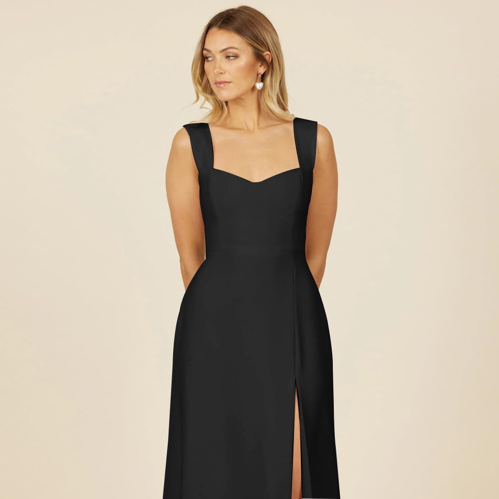 Vestito Senza Maniche Donna Elegante Abito Cerimonia con Spacco Laterale Vestiti Eleganti da Cocktail Abito Midi Formale Vestito da Sera Scollo Cuore Abiti da Festa
