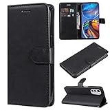  nancencen Coque Compatible avec Motorola Moto E32, Premium PU Flip Portefeuille Étui Housse pour Moto E32 Couleur Solide Case [TPU Antichoc][Fermeture Magnétique], Noir
