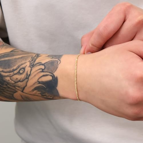 Nuragold 14k Real Yellow Gold 1.5mm Solid Rope Chain Diamond Cut Bracelet or Anklet (7"-9") Italian Jewelry for Men & Women3