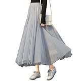 [HDONYUi] スカート レディース ロング プリーツ チュール マキシ丈 フレア ふんわり シフォン おしゃれ ボトムス エレガント 裏地付き 体型カバー 普段着 お呼ばれ ウエストゴム 無地 ボリューム 可愛い きれいめ