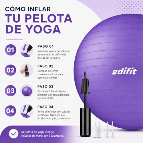 Pelota de Pilates, 55, 65 y 75 cm, Ejercicio en Casa, Incluye Hinchador, Fitball, Embarazadas, Accesorios Yoga, Varios Tamaños - Imagen 4