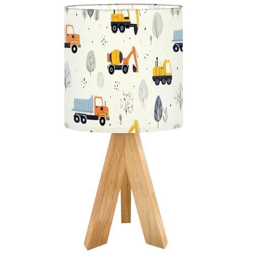 Lámpara de mesa de noche con base de madera y pantalla de lino