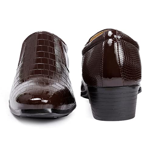 Image of BXXY Men's 2 inch Height Increasing Patent Material Casual Formal Moaccasion Slip-On Shoes with Pu Sole.