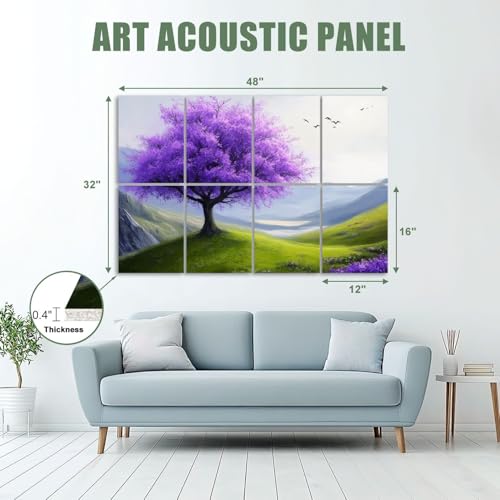 8 Pack paneles acústicos artísticos para absorción de sonido con diseño abstracto paisajes modernos, montañas distantes, pájaros y cielo nublado, para estudios de grabación y oficinas, tamaño total 48"x32" miniatura 2