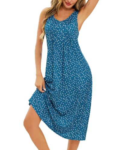 Image of Lovasy Nightdresses for Women Long Loose Night Dress Ladies Sleeveless Nighties Nightshirts,Blue Dog Paws,XL
