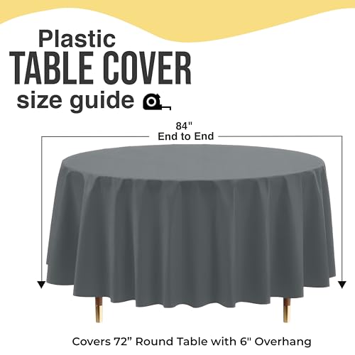 Image of Exquisite 66% Thicker Premium Silver Round Tablecloth 0.5 Mil 24 Pack Plastic Table Cloth Disposable 84 Inch Round Plastic Tablecloth Won't Tear Easily Like Cheap Thin Brands