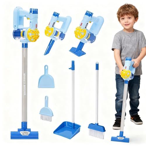 9 in 1 Reinigung Set für Kleinkinder Spielzeug, Reine kinderpflege-kostüme, bis sie vom richtigen staubsauger, dem Spielzeug Besen und den mopp sowie kinderrollenspielen als mädchen und Jungen (Blau)