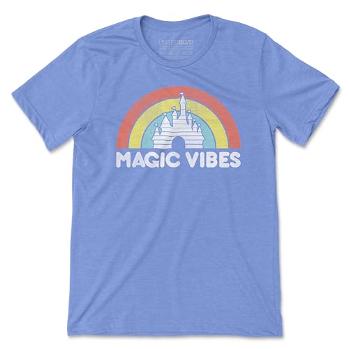Magic Vibes Magical Castle Unisex T-Shirt|Magic Kingdom Vacation Short Sleeve Tee| Casual Wear (Heather Blue)