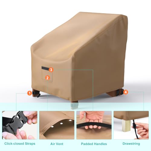 Image of Adirondack Outdoor Chair Covers Waterproof 32 inchWx34 inchDx36 inchH, Brown | 2 Pack Patio Furniture Covers Protect from Rain and UV; Heavy-Duty Oxford Fits Lounge, Deep-Seat & High-Back Chairs on Lawn
