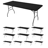 Enjoyidea Fitted Tablecloth for 6 Foot Rectangle Tables-10 Pack Black Elastic Outdoor Picnic Table Cover-Spandex Stretch Folding Table Cloths 6 ft for Camping Dining Room Patio Kitchen Banquet Party