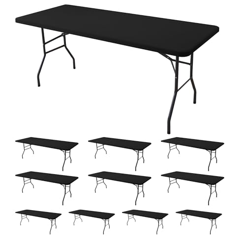 Enjoyidea Fitted Tablecloth for 8 Foot Rectangle Tables-10 Pack Black Elastic Outdoor Picnic Table Cover-Spandex Stretch Folding Table Cloths 8ft for Camping Dining Room Patio Kitchen Banquet Party -  ENRETLZMT-3096-10P-black