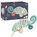 Janod - Tropik Pull-Along Chameleon - Wooden Early-Learning Toy - Silent Wheels - Educational Walking and Balancing Toy - Water-Based Paint - 1 Year + J08264, Green