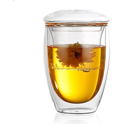 Zaoniy 12 oz Double-wall Glass Tea & Coffee Cup Mug W/Lid and Tea, Heat Resistant, Easy to Brew and Clean Cover