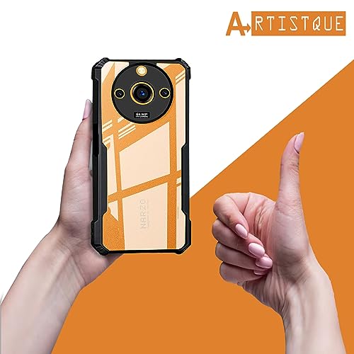 Image of A rtistque Clear Hard Transparent Acrylic Armor Anti-Drop Shockproof TPU Edge Back Cover Case for Realme 11 - Black