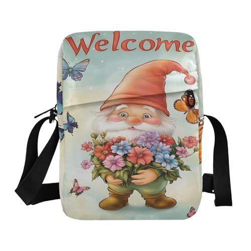 Gnome Flowers mens messenger bag green crossbody bags for women Shoulder Handbag For Travel Adjustable Strap for work Outdoor Daily