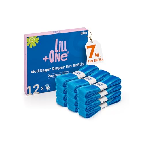 LillOne 12 Extra Lange, 7-laagse Navulverpakkingen voor de Luieremmer – Verenigbaar met Angelcare Tommee Tippee Twist & Click Simplee Tec LitterLocker Littycat Spross – Pak van 12 Navullingen