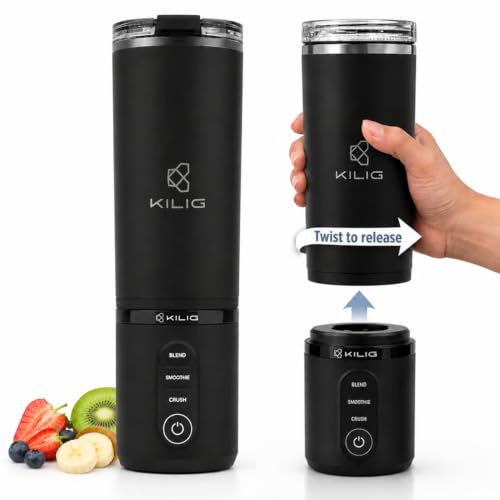 Image of KILIG Vortex Blitz Stainless Steel Portable Blender 470ml, USB-C, Black | SUS304 Steel Insulated Jar, 6 Blades; 3 modes (Blend, Smoothie, Crush); twist-and-sip; 1-yr warranty